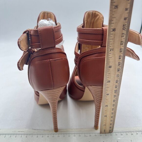XYD Brown Peep Toe Sandal Ankle Booties Dual Buckled Straps Stiletto Heels Pumps - Picture 5 of 8